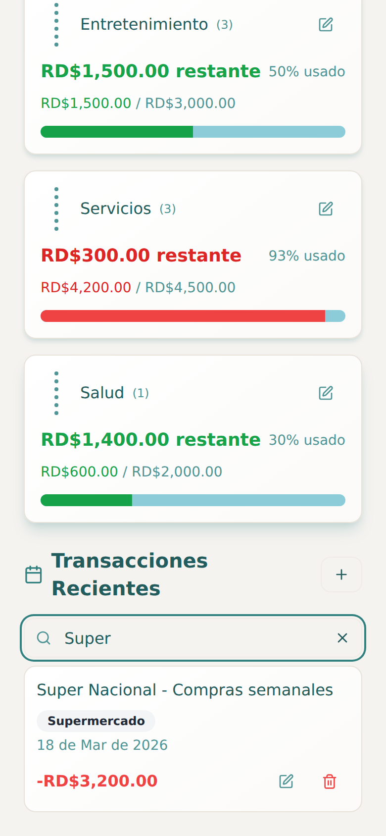 Búsqueda de transacciones por categoría